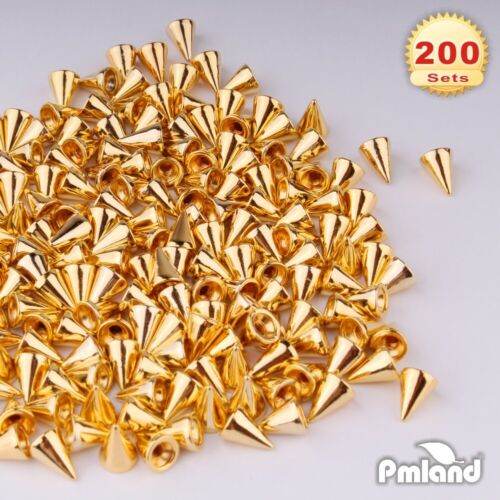 200 Sets/Paar 9,5 mm Goldkegel Spikes Schraubenzieher Zum Selbermachen Handwerk Coole Nieten Punk - Bild 2 von 5