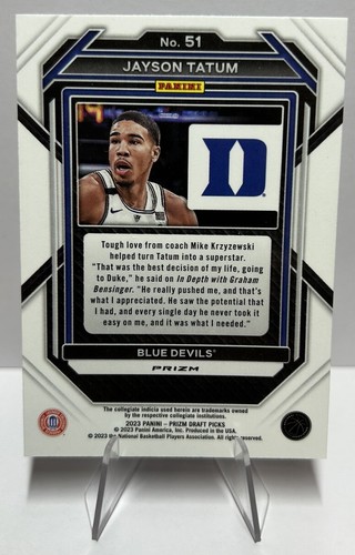 Jayson Tatum 2023 PANINI SILVER PRIZM DRAFT PICKS CARD #51 NICE! - Picture 2 of 2