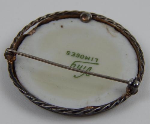 Antique Limoges France Viny Brooch Pin Hand Painted Pastel Flowers Silver? - Picture 9 of 20
