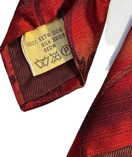 VILLA BOLGHERI Italian Neck Tie 100% Silk Woven Made in Italy Red Leaf Pattern - Picture 4 of 7