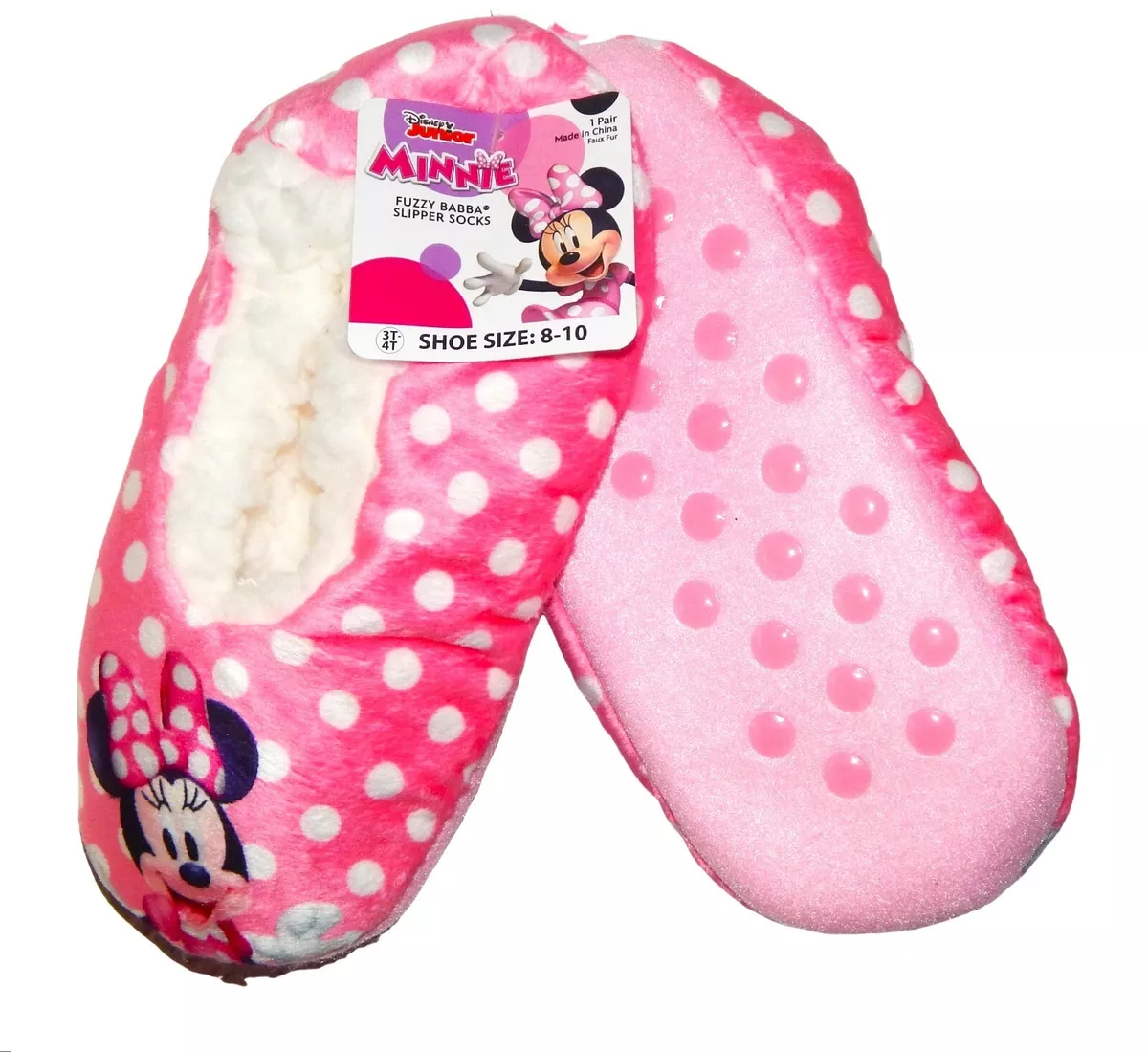 MINNIE MOUSE Fuzzy Babba Slippers 2T 3T Shoe Sz. 5 7 or 3T 4T Shoe Sz. 8 10