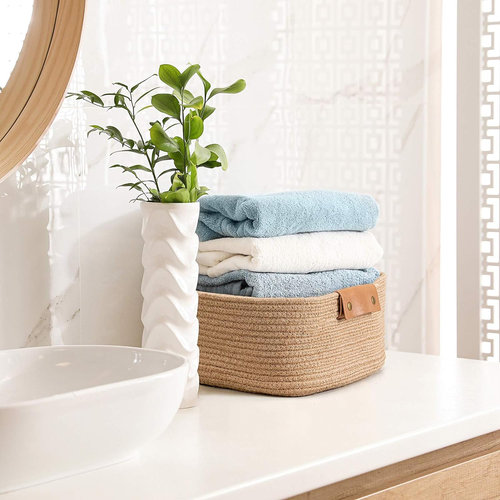 Rectangle Jute Rope Woven Basket with Handles for Books, Magazines, Toys - Deco - Picture 7 of 12