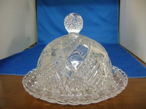 Vintage heavy cut glass candy dish with cover, plate 7 1/4", cover 5 1/4" high - Picture 6 of 9
