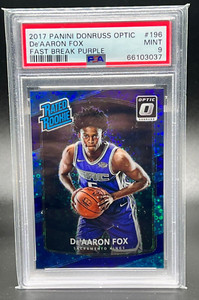 2017-18 Optic Fast Break Purple /155 Rated Rookie #196 De'Aaron Fox PSA 9! Kings