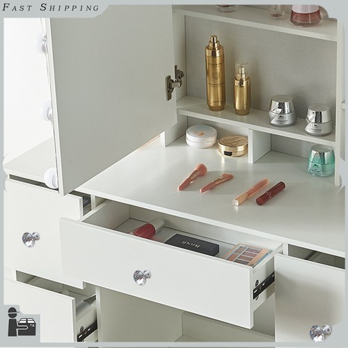 7 Drawers Vanity Desk with 10 LED Lighted Mirror 8 Shelves Makeup Dressing Table - Picture 10 of 10