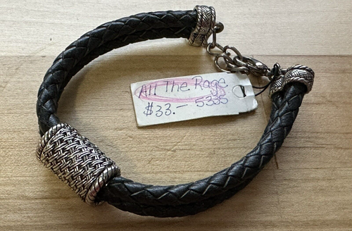 NWT Premier Designs Bracelet "All The Rage" 2 Strand Leather Braided & Silver T. - Picture 5 of 7