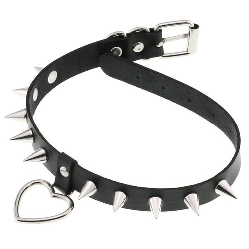 Collare con borchie e cuore - nero, argento - Foto 2 di 4