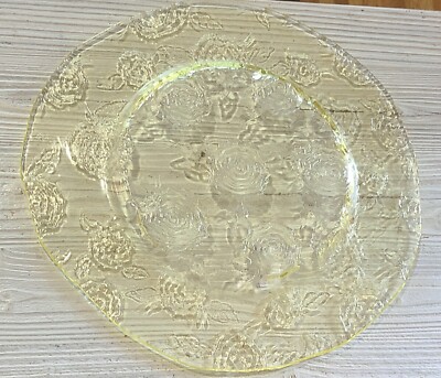 Amber/Yellow/Gold Cabbage Rose Raised Relief Glass Platter 13'' Diameter