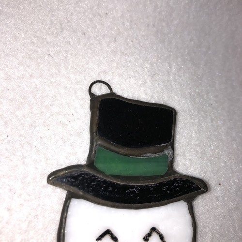 Cheerful Snowman Stained Glass Sun Catcher Hanging Holiday Window Decoration - Picture 5 of 8