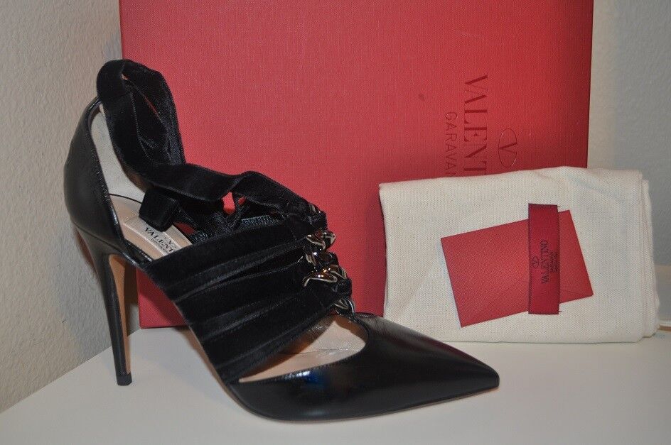 Nuevo En En En Caja Valentino Cuerda De Terciopelo Puntera Puntiaguda Zapato de tacón Bomba de Cuero Negro 35.5 - 5 2f1c3c Nuevo En En En Caja Valentino Cuerda De Terciopelo Puntera Puntiaguda Zapato de tacón Bomba de Cuero Negro 35.5 - 5 2f1c3c