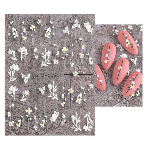 1Sheet 5D Nail Art Stickers Embossed Flowers Leaf Nail Stickers Manicure DIY - Foto 4 di 12