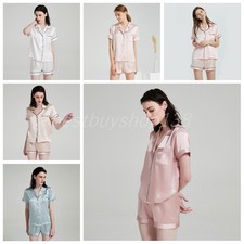 Women 100 Mulberry Silk Two-piece Sleepwear Loungewear Button-Down Pj Sets 19MM