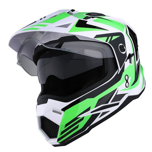 Dual Sport Dual Visor Motorcycle Motocross Full Face Helmet Black Blue Red Green - Picture 7 of 9