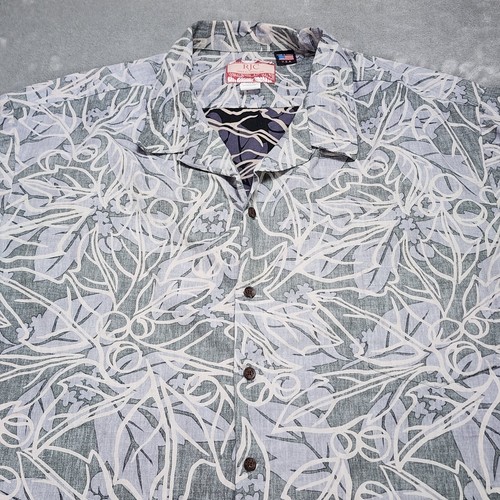 Vintage RJC Hawaiihemd Herren XXXXL grau geblümt Kurzarm Knopfleiste
