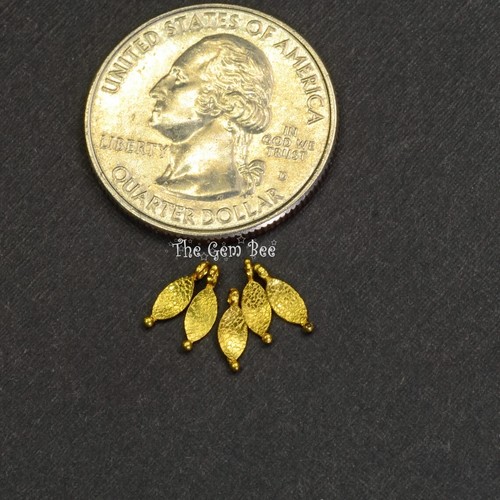 18k Solid Yellow Gold Fancy Textured Petite Leaf Charm Findings (5) - Picture 7 of 10