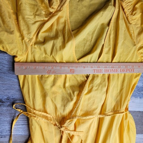 Rhode Fiona Puff Sleeve Cotton Wrap Dress Medium Golden Yellow - Picture 6 of 9