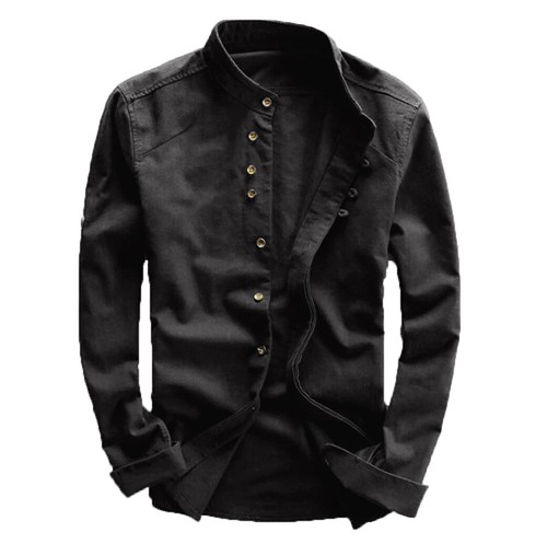 Mens Grandad Slim Fit Casual Shirts Mandarin Smart Shirt Long Sleeve Top RH07 - Picture 13 of 20