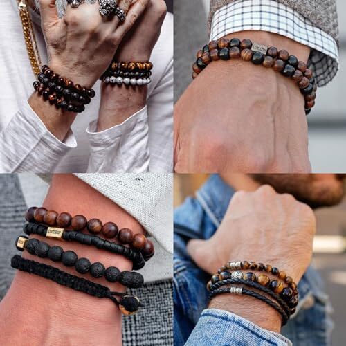 Tiger Eye Bracelet For Men 8MM Natural Stone Beads Bracelet Set 2,tiger eye - Bild 2 von 7