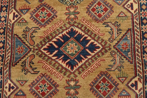 Geometric Kazak 4’3” x 6’1” Gold Wool Hand-Knotted Oriental Rug - Picture 5 of 13