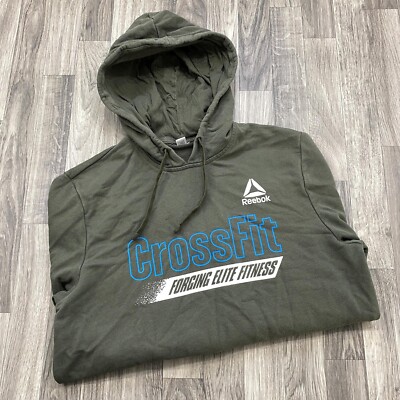 REEBOK Graphic Logo Drawstring Tie Green Hooded Sweatshirt Hoodie Men's Size M