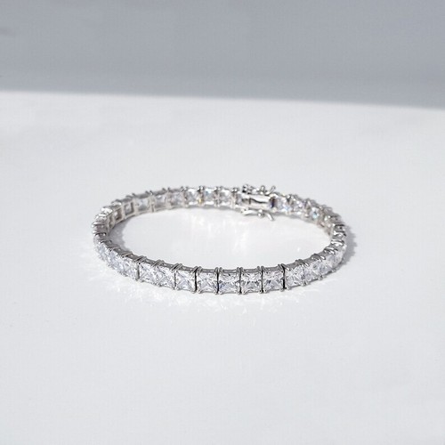 14k White Gold Women's Gift Lab Grown/CVD Diamond Princess Cut Tennis Bracelets - Bild 10 von 16
