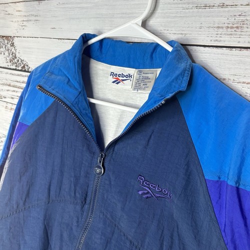 Vintage 90s Reebok Full-Zip Track Jacket Blue Aqua Berry Colorblock Men’s Small - Picture 4 of 7