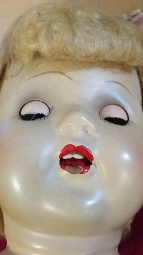 Plaything stamped Doll Head 6" open/close eyes and Teeth 1930s antique/vintage. - Bild 4 von 12