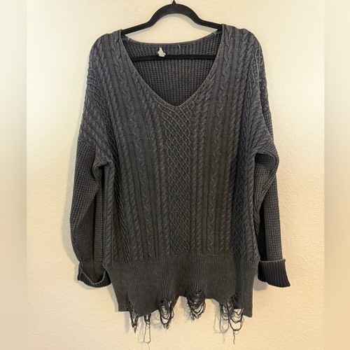 ODDy black cable knit distressed Sweater Size 1X/2X 1391