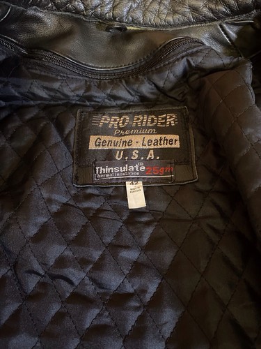Pro Rider Leather Jacket Sz 42 Thinsulate Lined Padded Motorcycle Zippers - Picture 11 of 18
