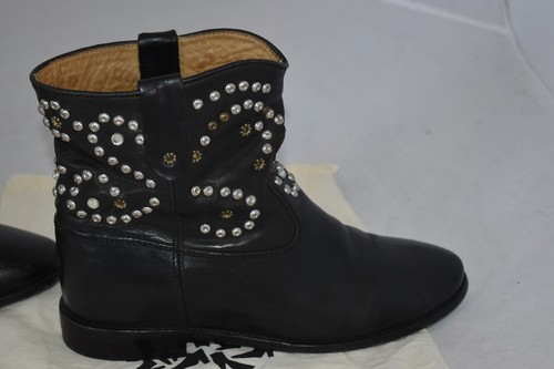 Isabel Marant Etoile Black Leather CALEEN Stud Flat Ankle Wedge Boots EU40 UK7 - Picture 7 of 19