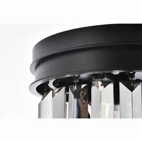 Matte Black Flush Mount 3 Light Fixture 12" Silver Shade Crystal Chandelier - Picture 7 of 9