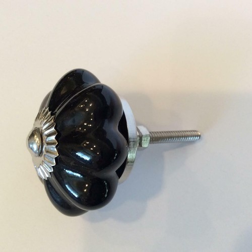 Black Porcelain Flower Cabinet Knobs Dresser Drawer Pulls - Picture 2 of 4