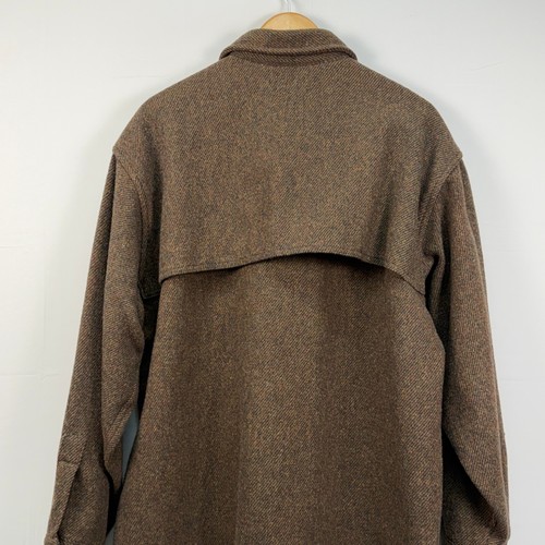 Woolrich Mens Forest Shirt Jacket Brown Herringbone Wool Blend Large Pockets - Picture 3 of 16