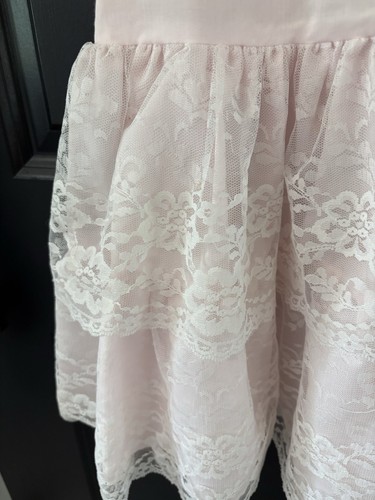 Vintage 80s Girls Dress Pink With Tiered Lace Cottagecore JoLene Size 12 - Picture 13 of 16