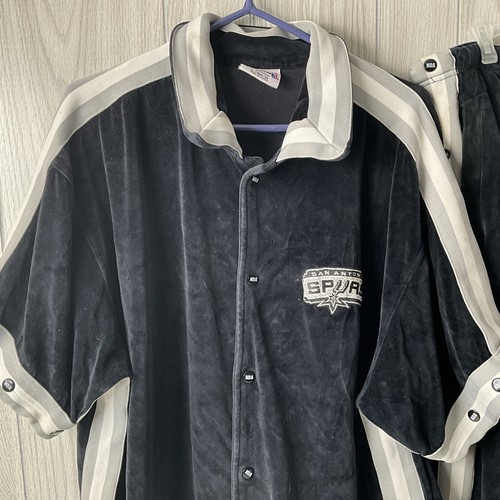 Vintage NBA San Antonio Spurs Break-Away Warm Up Velour Suit L Black Snaps LESEN - Bild 2 von 24