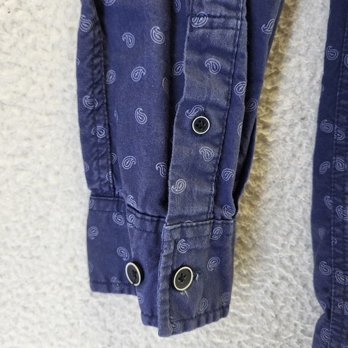 Weatherproof Vintage Button Shirt Medium Blue Geometric Long Sleeve Cotton - Picture 13 of 22