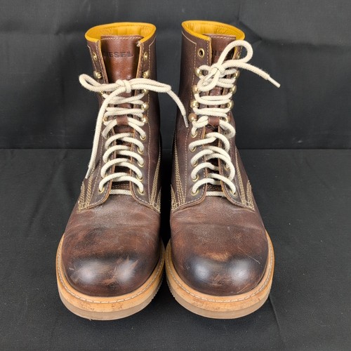 Diesel Boots Mens 44 Brown Leather Lace Up Chucky Sole Y2K Grunge US 10.5 - Picture 2 of 15