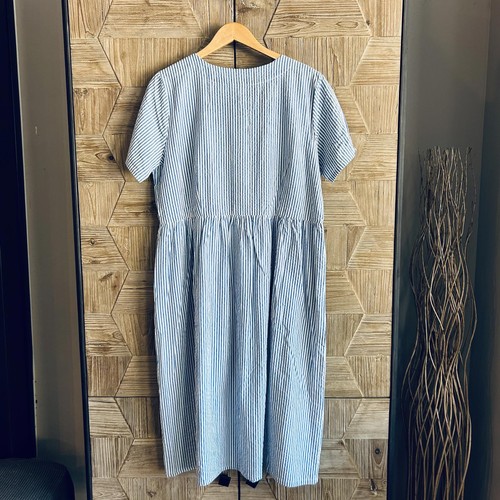 The Vermont Country Store Women's Midi Dress Blue White Striped Size M Cottage - Picture 4 of 5
