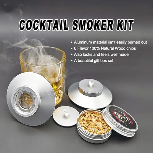 Cocktail Smoker Kit - 6 Flavors Wood Chips & Aluminum Infuser, Silver - Picture 6 of 7