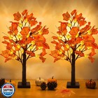 2 Pack 24 Inch Prelit Fall Maple Tree Decorations with 48 LEDs Timer Fall Bat