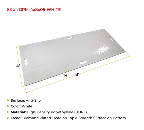 4' x 8' White Ground Protection Mats with Diamond Plated Tread Design Mat - Picture 7 of 9