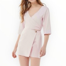 Urban Outfitters UO Molly Surplice Front-Slit Skort Romper Pink Tie Wrap Size 4