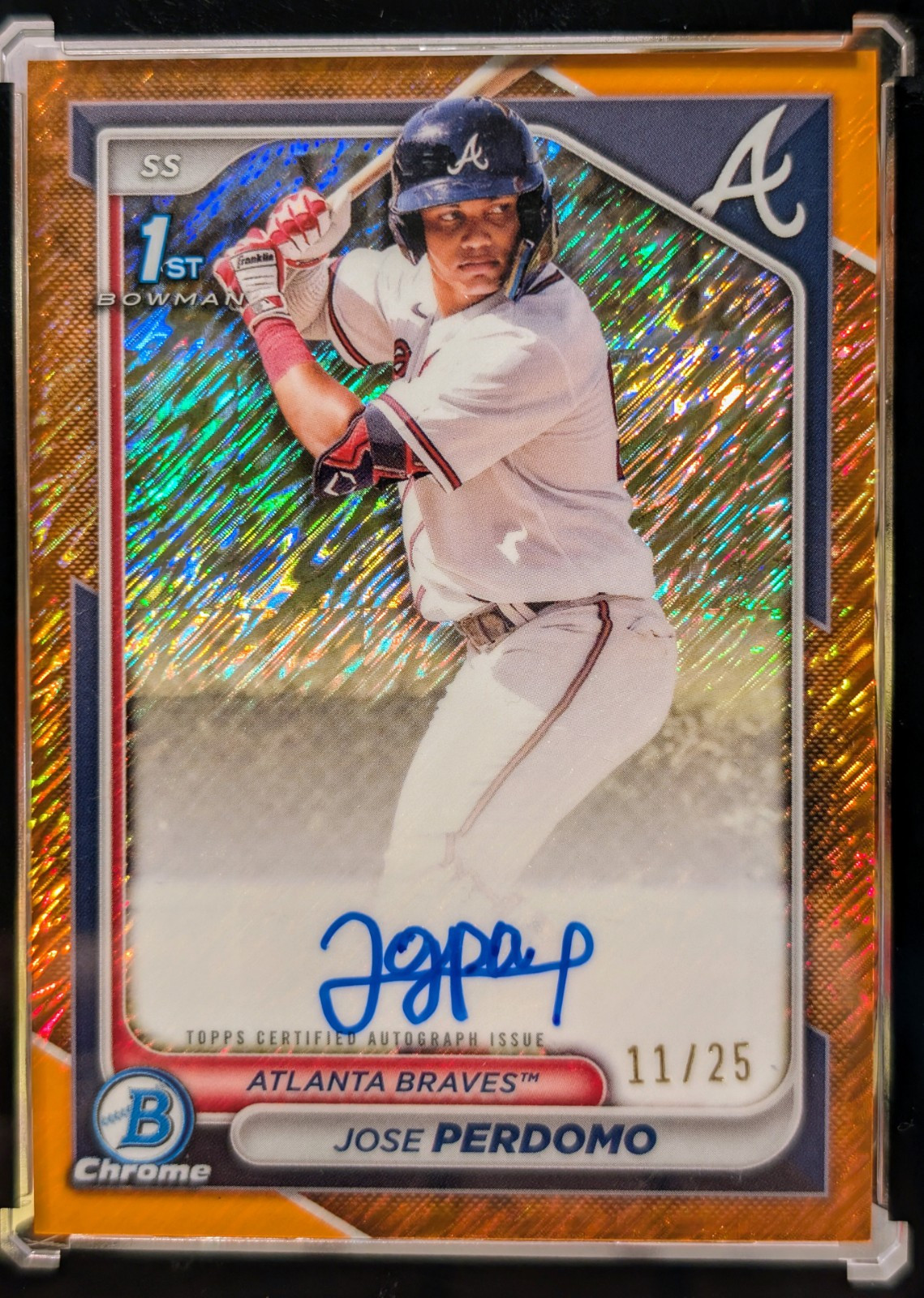 🔥2024 Bowman Chrome Orange Shimmer Refractor 11/25 Jose Perdomo 1st AUTO 🔥