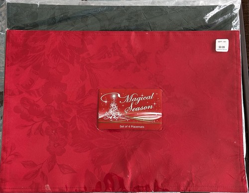 Luxury Red Jacquard & Green Jacquard Placemats Sets of 4 - 13x19 Christmas - Picture 2 of 7