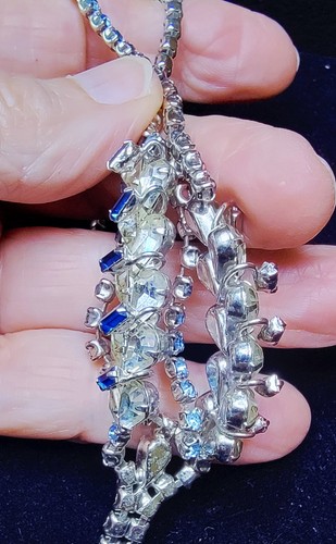 Vintage 50's Silver Rhinestone Ice Blue Rhinestone Designer Statement Necklace - Bild 7 von 11