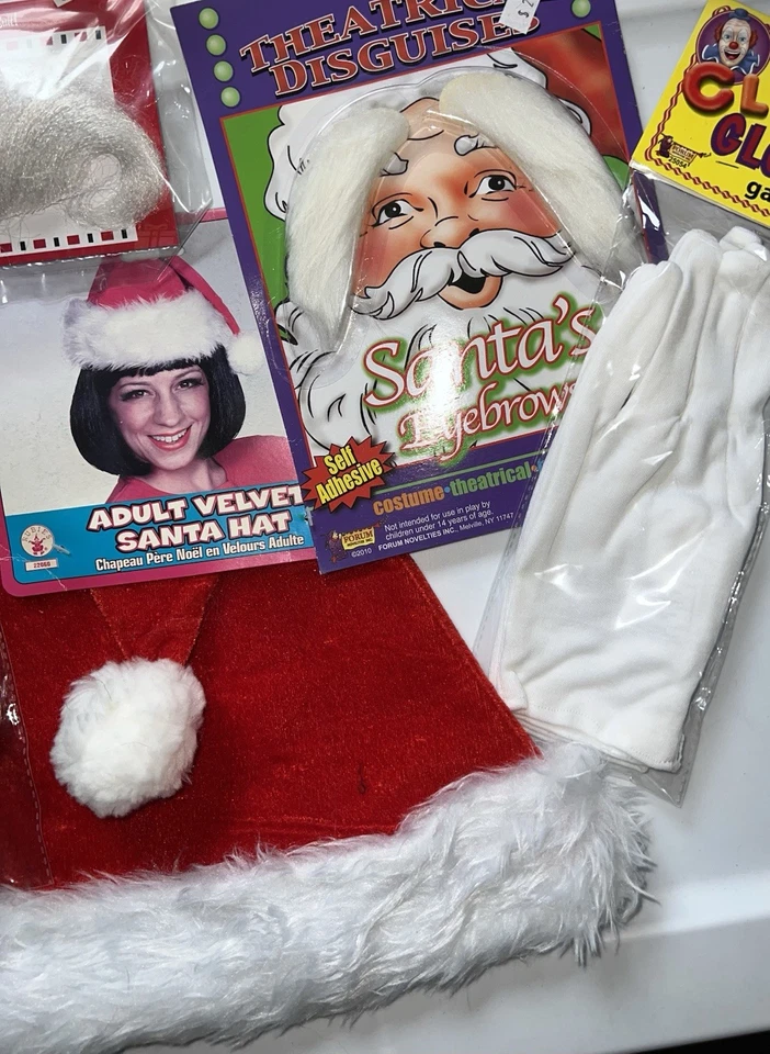Santa Costume Accessories Set Hat Belt Gloves Eyebrows 5 Piece Lot - Image 3 of 3
