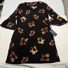 Tommy Hilfiger Women's Black Brown Floral Print Long Sleeve Dress Size 10P NWT
