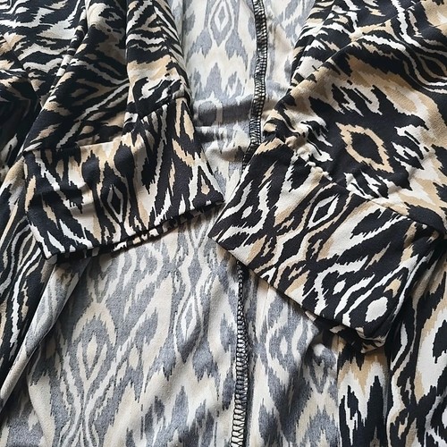 French Laundry Large L Cardigan Aztec Black Geometric 3/4 Sleeve Open Stretch - Picture 4 of 8