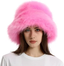 Fuzzy Bucket Hat Y2k Fashion Warm Winter Hat Fluffy Furry Plush Faux Fur Hats