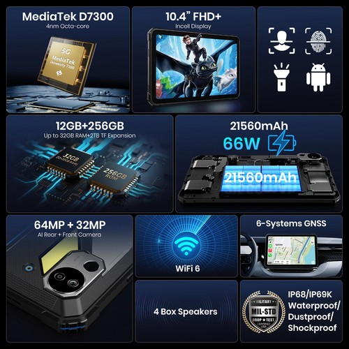 FOSSiBOT DT3 5G Rugged Tablet 10.4'' 32GB+256GB 21560mAh 66W 64MP Android 15 NFC - Picture 3 of 24